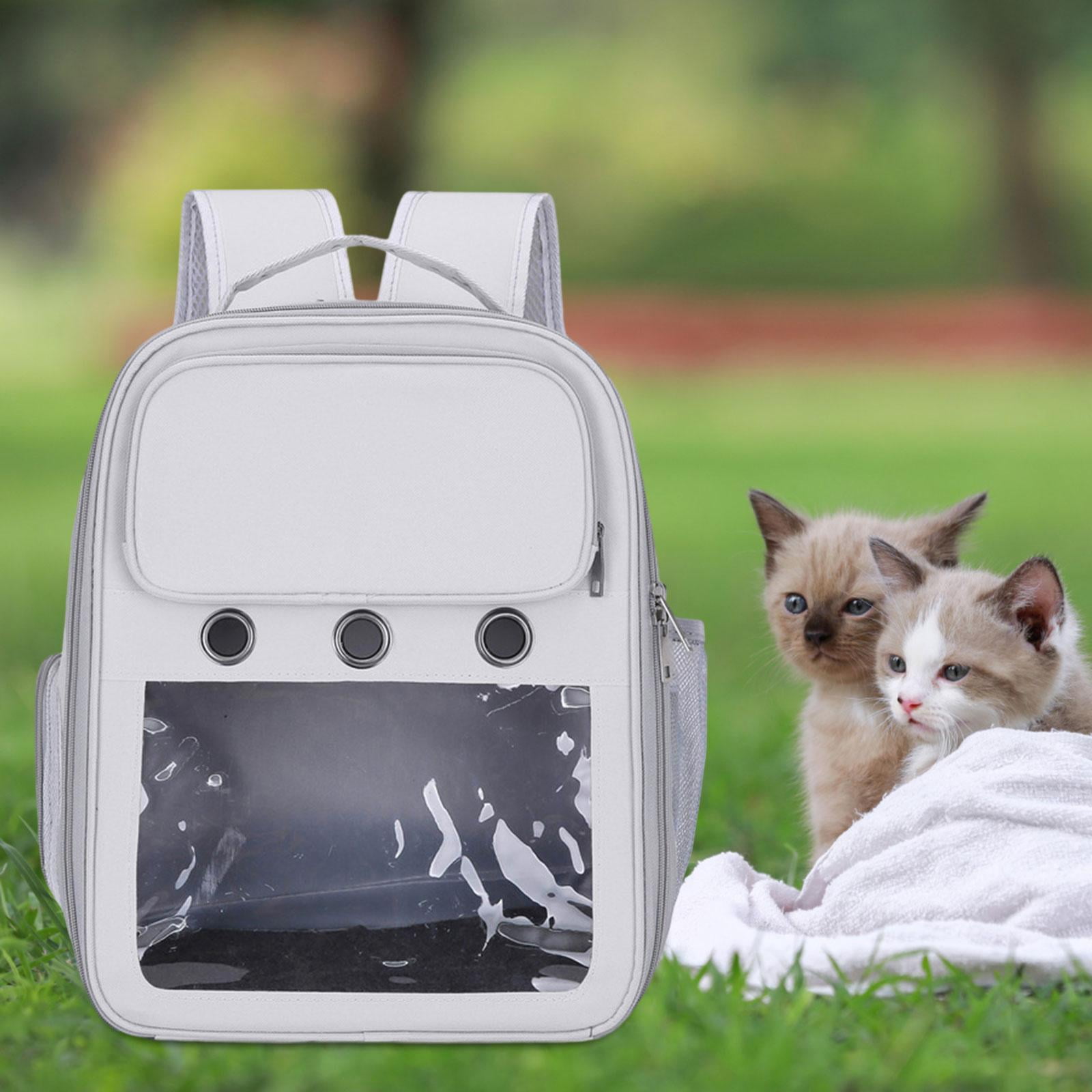 Cat Backpack Carrier Pet Hiking Backpack for Small Medium Dogs Cats Oxford Cloth Clear Window Carrying Bag for Camping Travel Gray