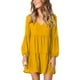 thumbnail image 3 of Vestido cuello en V manga larga recto color puro en capas vestido casual de una pieza para mujer amarillo L, 3 of 7