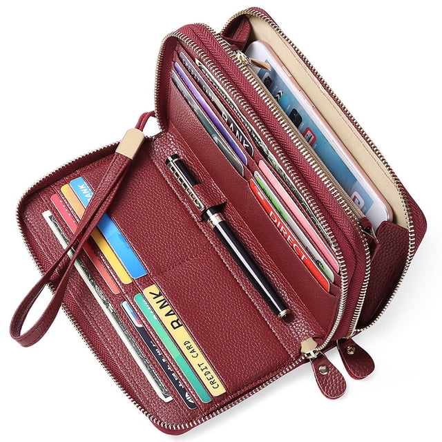 Monedero pequeño para mujer, tarjetero de crédito con bloqueo RFID, pulsera plegable para mujer, tarjetero de cuero con cremallera, 32 ranuras oso de fresa Electrónica