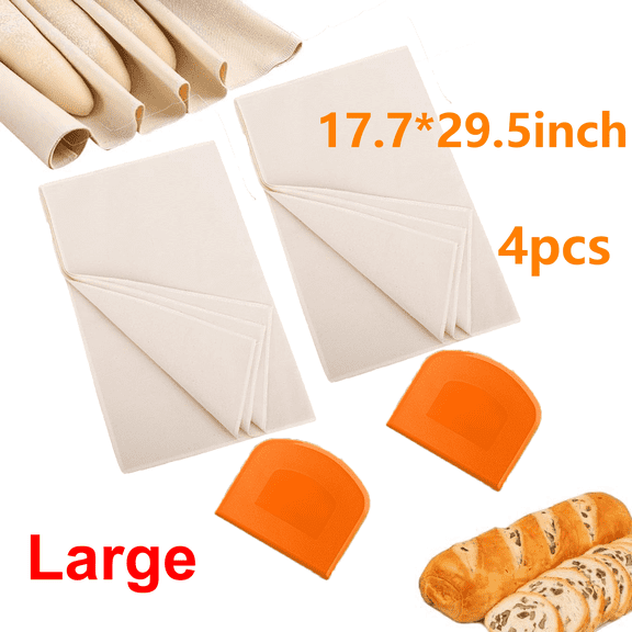 2PCS  Large Tea Towels for Baking +2PCS  Bowl Spatula, 17.7x29.5 inch Bread Towels,100%  Cotton Bread Cloth for Baguettes, Pastry, Loaves