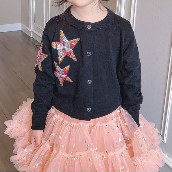 Godderr Toddler Kids Spring Fall Cardigan Sweater Sweet Princess Knit Sweater Knitwear,Knitted Jackets with Star and Buttons 2-8Y Solid Color Cute Coats Jackets for Girls