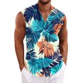 thumbnail image 4 of Hogleaql Mens Short Sleeve Hawaiian Shirt Tank Top Sleeveless Button Down Shirts Tropical Graphic Vacation Trendy Summer Beach Outfits Purple L, 4 of 6