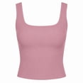 thumbnail image 2 of Womens Tops Slim Fit Cropped Tank Tops Ribbed Solid Cami Tops Workout Tank Tops for Women (Pink L), 2 of 3