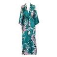 thumbnail image 1 of KIM+ONO Satin Kimono Robe Long - Peacock & Blossoms - Peacock (Blue), 1 of 4