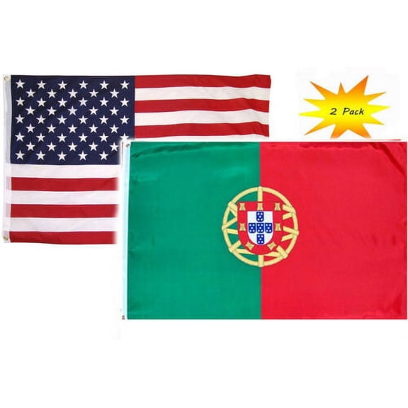 2x3 2'x3’ Wholesale Set (2 Pack) USA American & Portugal Country Flag Banner
