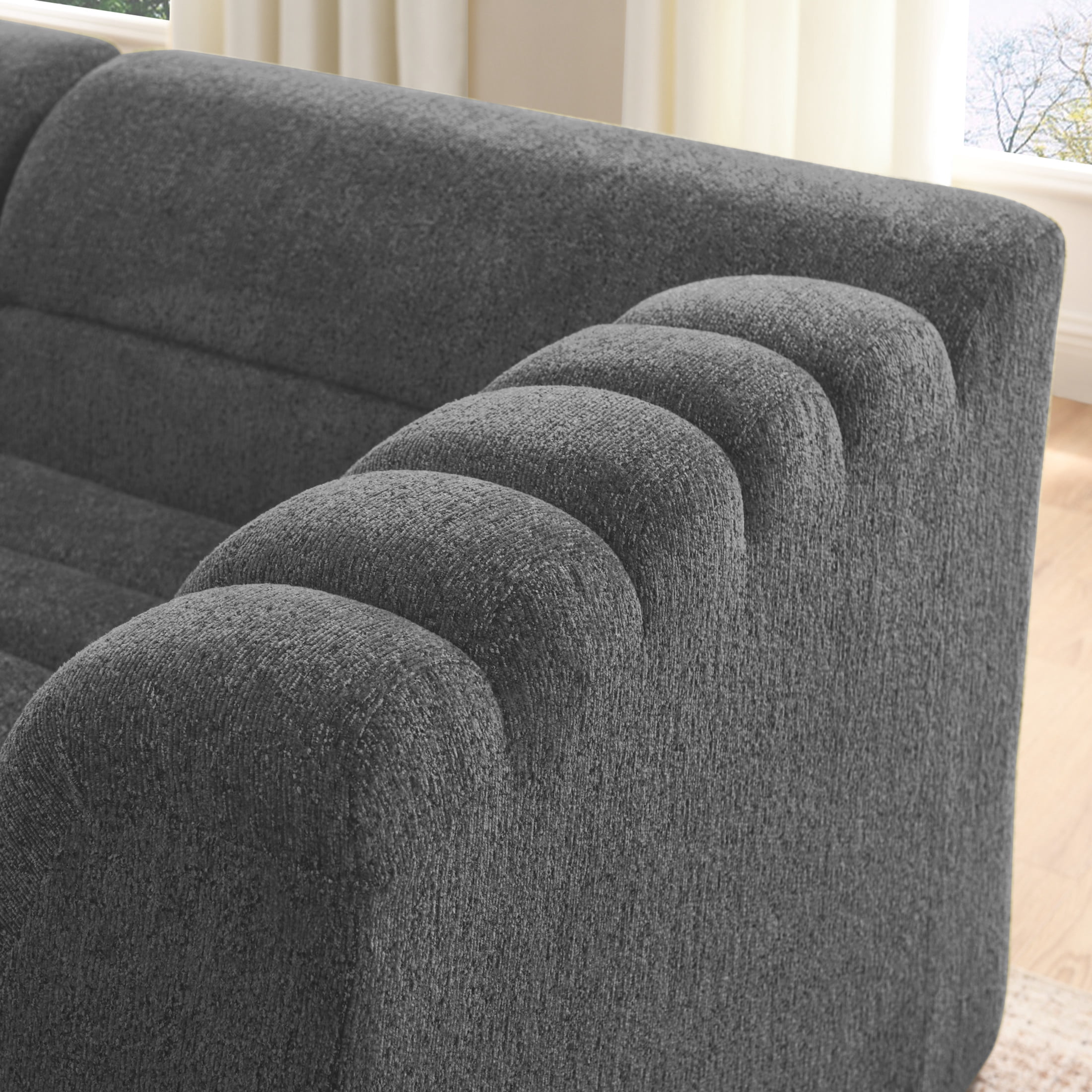 Noble House Modular Sofa Single Chair, Compact Chenille Accent Armless Sectional Component, Boneless Couch, Dark Grey