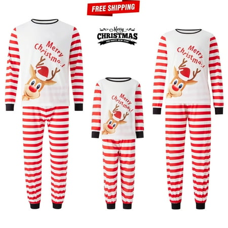 

Family Christmas Pjs Matching Sets Long Sleeve Elk Letter Print Tops + Striped Pants