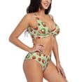 thumbnail image 2 of Wukai Strawberry Floral Women's Bikini Set Two Piece,wimsuit High Waisted V Neck Twist Front Adjustable Spaghetti Straps Bathing Suit-Large, 2 of 7