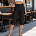 thumbnail image 4 of cocolona Womens Summer Stretch High Waisted Capri Pants Solid Color Elastic Waist Straight Cropped Work Pants with Pockets, 4 of 5