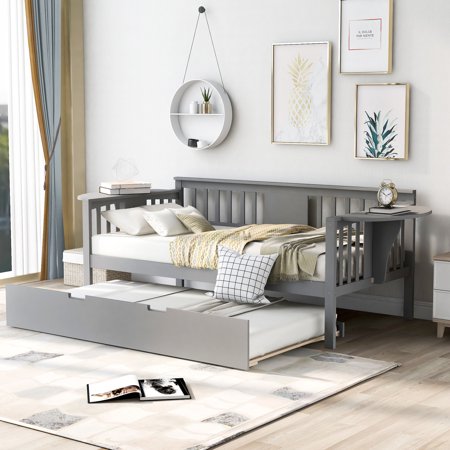 Wooden Twin Daybed Frame with 2 Drawers Wooden Sofa Bed for Bedroom Living Room Twin Size Daybed with Storage Drawers