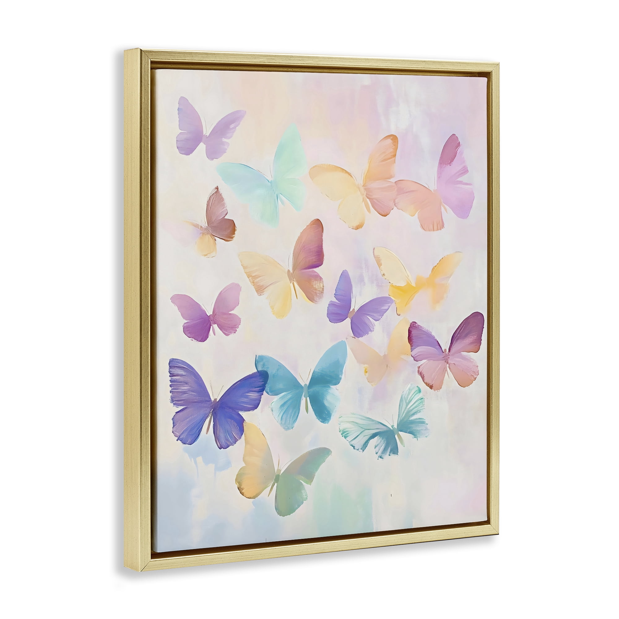 Stupell Industries Pastel Butterfly Dreams Gold Framed Floater Canvas Wall Art, design by The Prints Vibe