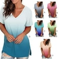 thumbnail image 4 of Minnieouse Camiseta degradada para mujer, ropa de calle elegante multicolor con cuello en V, fibra de verano, manga corta, para correr, playa, Prendas para la parte del cuerpo Gris METRO, 4 of 6