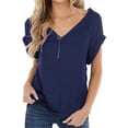 thumbnail image 4 of Camisetas negras de manga corta con cuello en V, Tops holgados, ropa de calle informal, camisetas de Color sólido 2021, 4 of 4