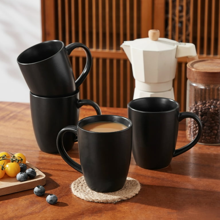 16oz Coffee Mugs Set, 4 Pack Stoneware Coffee Mugs, Matte Black Coffee Cup Set, Restaurant Mugs for Coffee, Tea, Cappuccino, Cocoa, Cereal