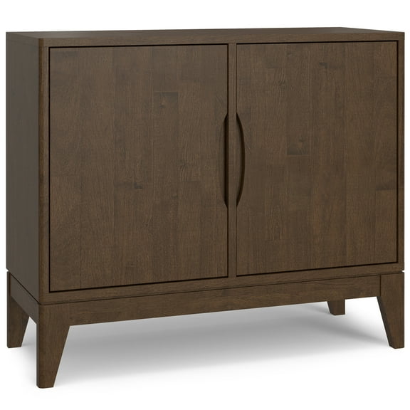 Simpli Home Harper SOLID HARDWOOD and Rubberwood 38 inch x 17 inch Rectangle Mid Century Modern 2 Door Sideboard Buffet / Storage Cabinet in Walnut Brown