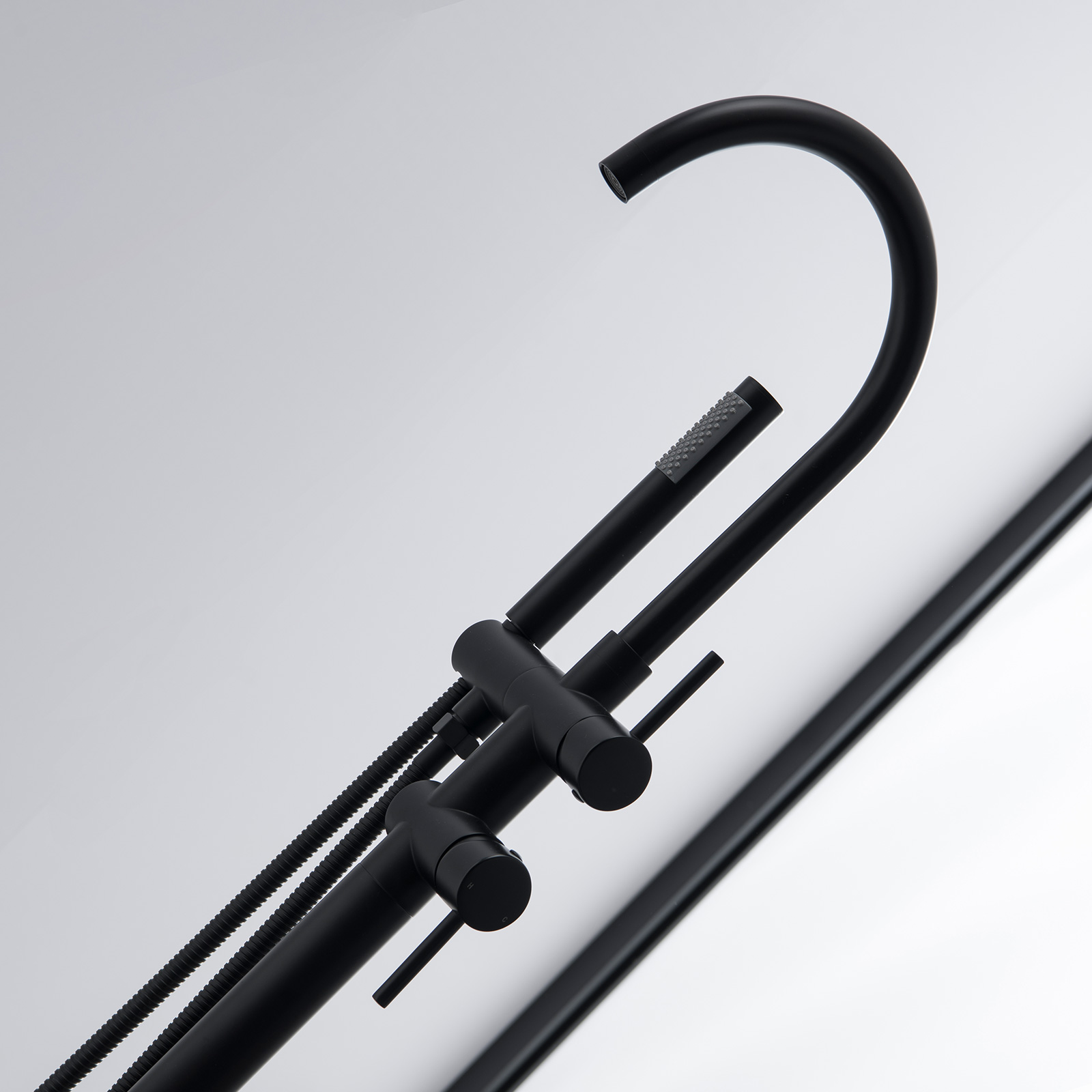 DEOLER Wall Mount Bathtub Faucet Set – Matte Black, Single Handle, With Handheld Shower, Solid Brass, CUPC Certified