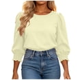 thumbnail image 2 of ClodeEU Women's Round Neck Puff 3/4 Sleeve Blouse,Casual Loose Tunic Top Beige,Women's Plus L, 2 of 5