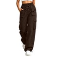 thumbnail image 2 of Cagogo Women Plus Size Wide Leg Cargo Pants Elastic Waist Casual Hiking Loose Long Pants with Pockets Outdoor Travel Trousers Summer Breathable Beach Work Clothes, Brown M, 2 of 9
