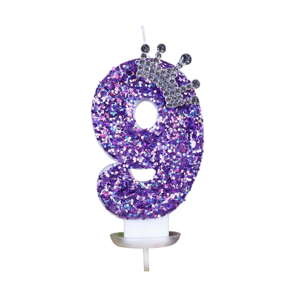 Number 0-9 Birthday Number Candles, Purple Crown Birthday Candles, Shiny Digital Cake Decorations with Sequins and Beads, Cake Decorations, Purple Glitter Number 9 Birthday Candle for Cake, Purple