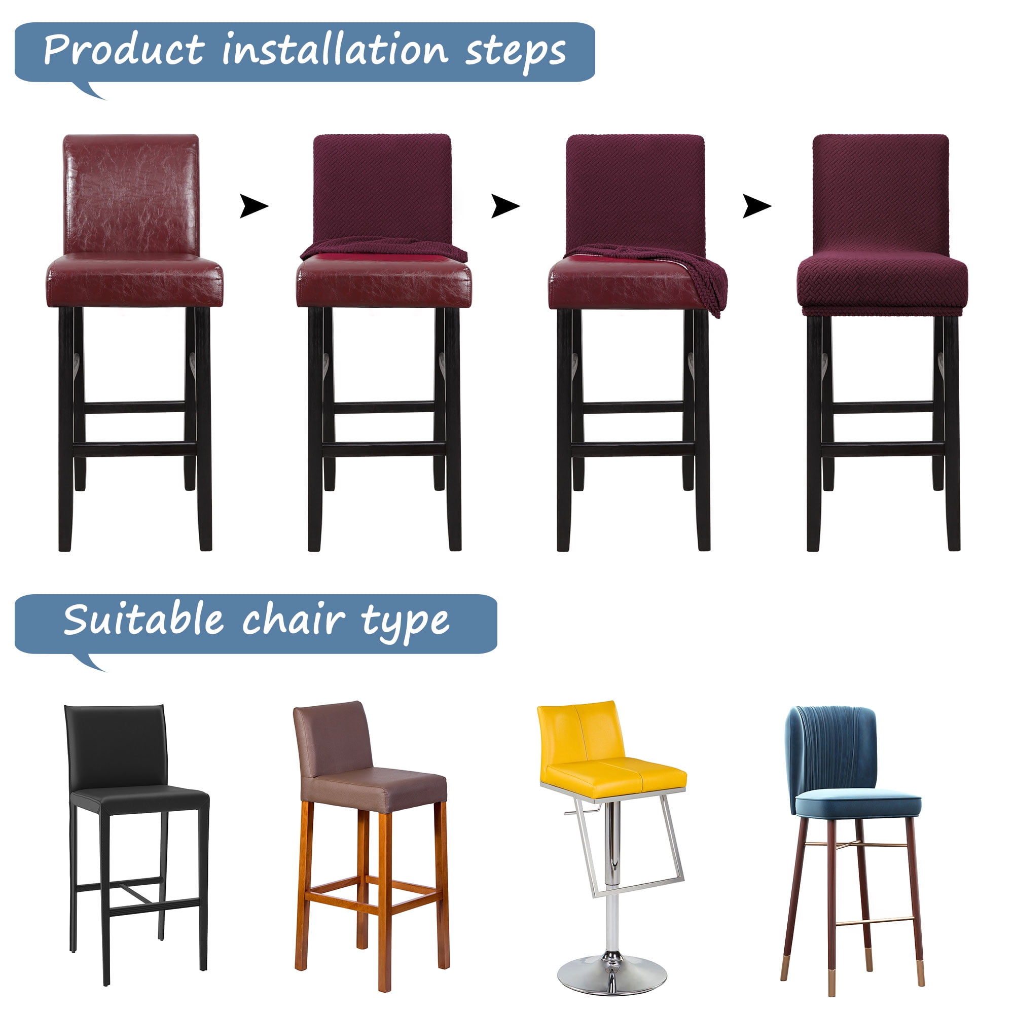 Unique Bargains Bar Stool Covers for Bar Counter Short Back Chair Slipcovers Burgundy 4 Pcs