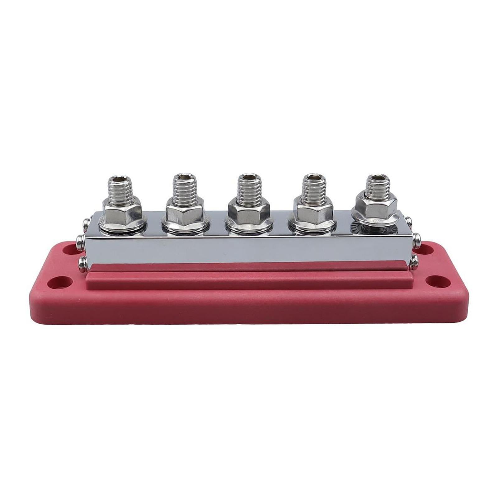 funtasica Bus Bar Power Distribution Block Max 300V 600A Heavy Duty, 5 Post Busbar Terminal Block for Boat, Automotive, RV, Car, Yacht Red