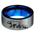 thumbnail image 2 of Tungsten Adult Bear Cub Following Walking Band Ring 8mm Men Women Comfort Fit Blue Flat Cut Brushed Gray Polished, 2 of 4