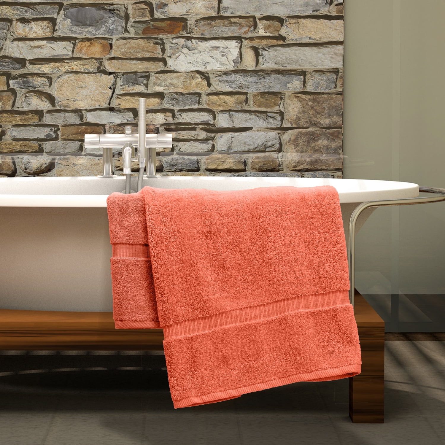 Luxury Hotel & Spa Collection Highly Absorbent, Quick Dry 100% Turkish Cotton 700 GSM, Eco Friendly Towel, for Bathroom Dobby Border Soft Bath Towel Set 27 X 54 -Coral, Bath Towels - Set of 4