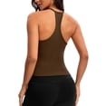 thumbnail image 3 of Women's Workout Tank Tops Summer Deep V Neck Racerback Ribbed Knit Fitted Going Out Camisole Tops Coffee, 3 of 8
