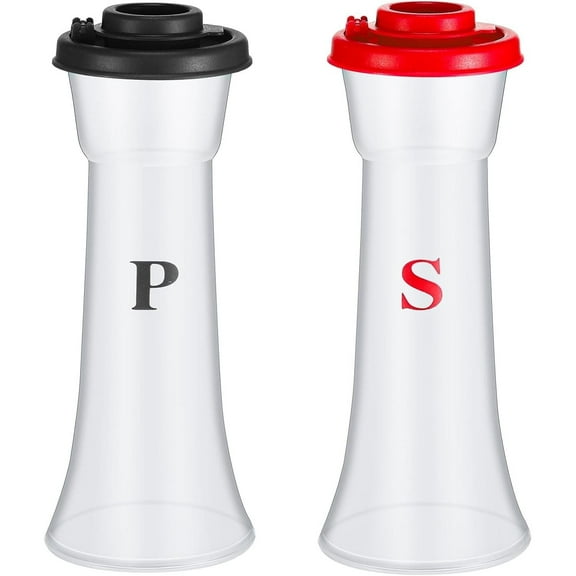Set of 2 Plastic Salt and Pepper Shakers with Lids Large Hourglass Covered Moisture Proof Salt Shaker Pepper Container for Home Kitchen Restaurant Camping(Black Red)