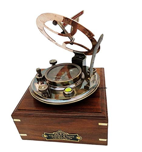 5 Inch Brass Sundial Compass - Nautical Gift With Rosewood Case, Engraved Dial