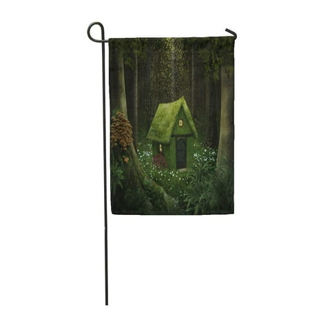 Moss Cottage - SIDONKU Fantasy Little House of Moss in Enchanted Forest Cottage Garden Flag Decorative Flag House Banner 12x18 inch
