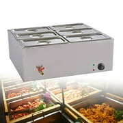 Miumaeov 110V 6-Pan Catering Food Warmer Steam Table Bain-Marie Buffet Restaurant Temperature Adjustable