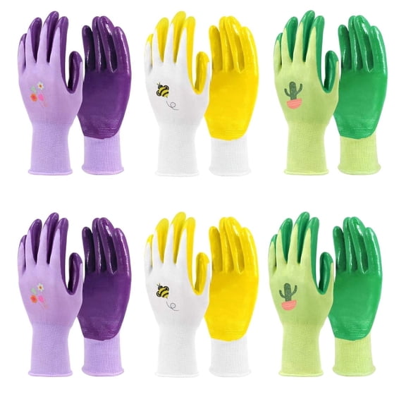 Colwelt Women Gardening Gloves , Garden Gloves with Non-Slip Dots, 4 Pairs Lemon Floral Gardening Gloves  for Yard, Medium Size