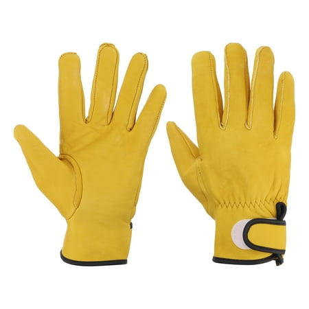 Uxcell Goatskin Leather Work Gloves with Hook and Loop for Driving, Gardening, Welding, Construction, Yellow, M, 2 Pairs