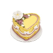YELLOW FLORAL BOW HEART CAKE
