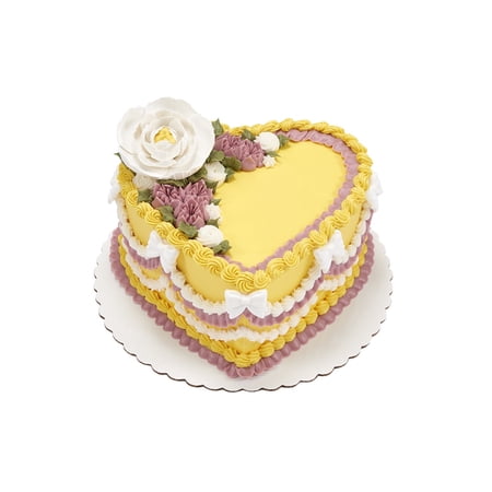 YELLOW FLORAL BOW HEART CAKE