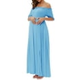 thumbnail image 3 of Biekopu Women Maternity Summer Dress Casual Solid Color/Floral Off-Shoulder Long Dress for Pregnancy Clothes Photoshoot, 3 of 7
