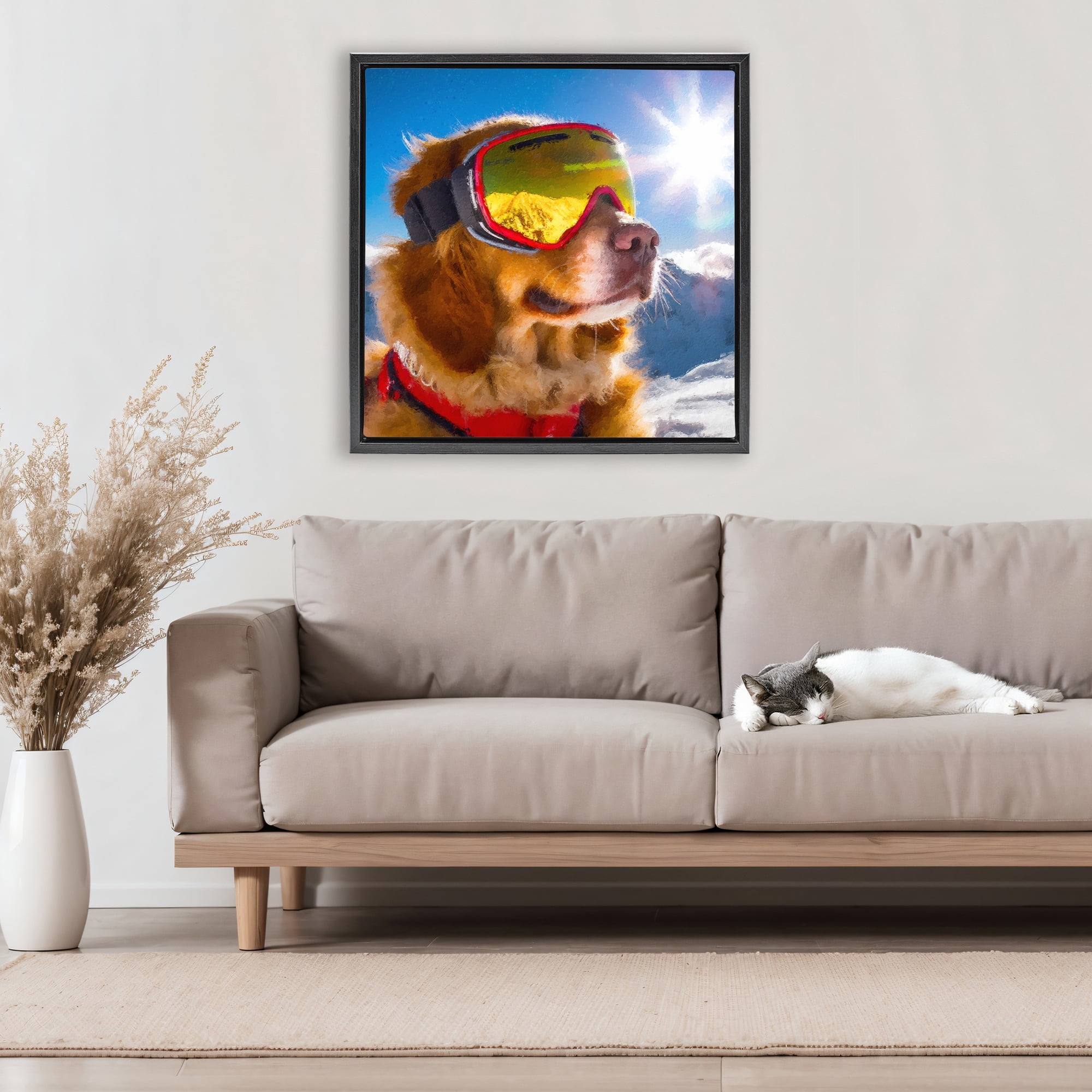 Stupell Industries Ski Goggles Retriever Black Framed Floater Canvas Wall Art, design by Sean Parnell