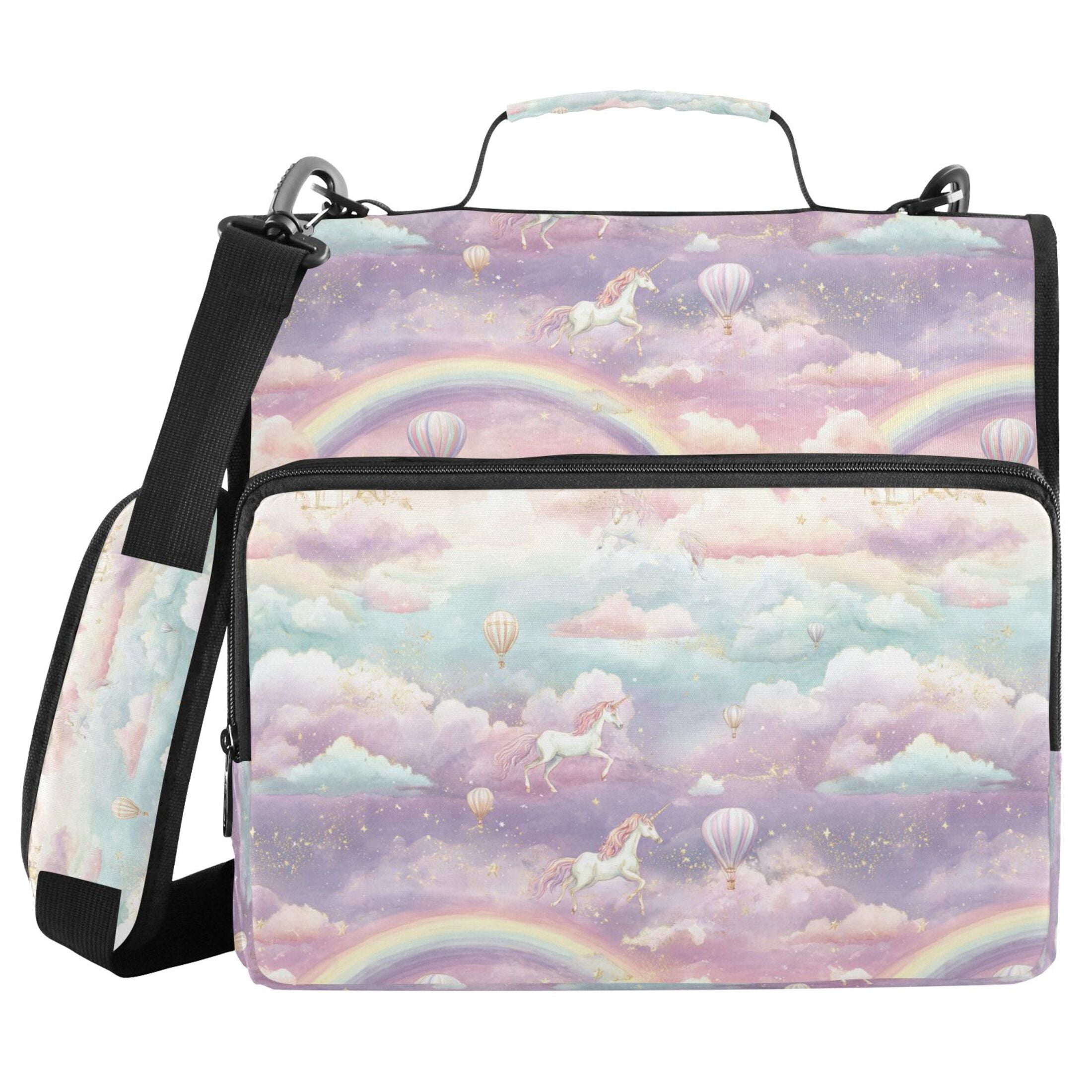 Zipper Binder Cute Unicorn 1.5 Inch Binder Folder Bag with Shoulder Strap and Handle