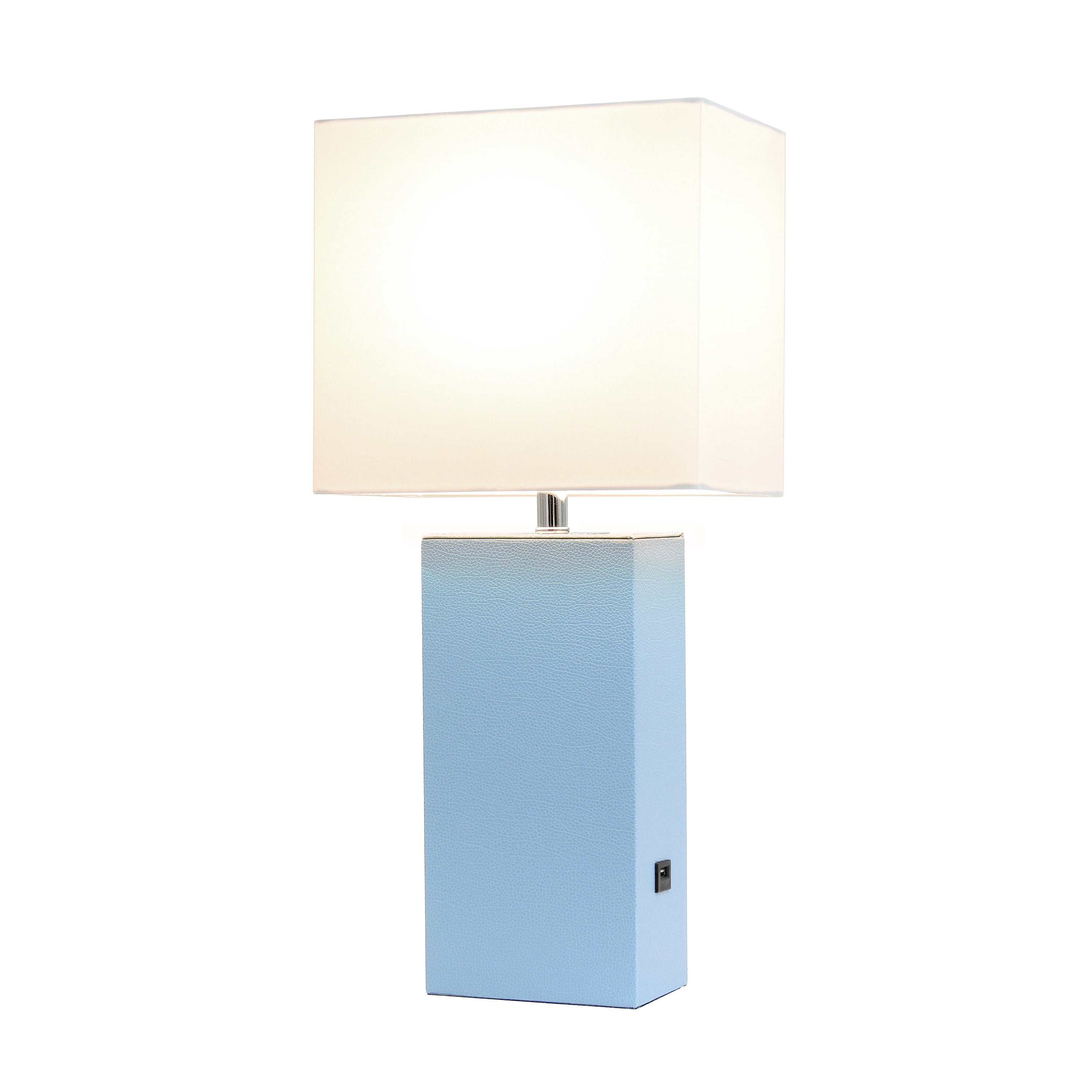 Lalia Home 21" Leather Modern Bedside Table Lamp with USB Port and LED Bulb, Periwinkle