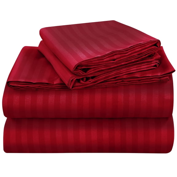 ROYALE LINENS 3 Piece Twin Sheets Set - Soft Brushed 1800 Microfiber - 1 Fitted, 1 Flat Sheet, 1 Pillow case - Wrinkle Free & Fade Resistant - Hotel Luxury Bed Sheets (Stripe Burgundy, Twin)