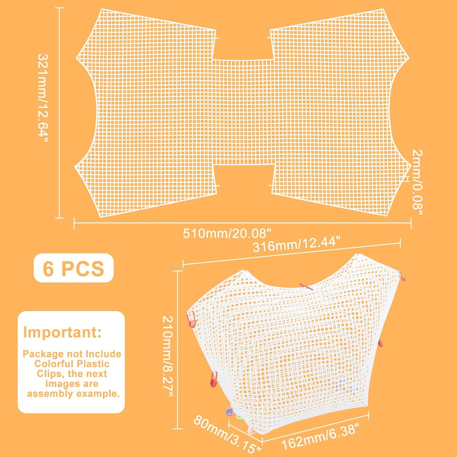 6 Sets Clear Mesh Plastic Canvas Sheets for Embroidery Blank Needlepoint Canvas Sheets for Crochet Bag Making DIY Purse Stitch Kits for Acrylic Yarn Knit Crochet Projects 20.1x12.6 Inch