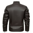thumbnail image 5 of Nmnitkp Jackets for Men Easy Cleaning Care Men’s Stand Collar Leather Jacket Casual Faux Leather Motorcycle Jacket Outerwear Coat with Zipper Pockets & High Quality Fabric Leather Jacket Men, 5 of 9