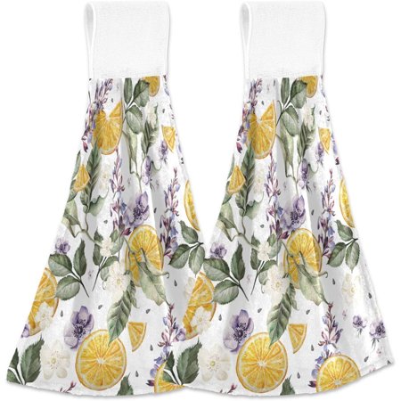 Spring Lemon Hand Tower 2 pcs Home Decorative Dish Towel Purple Lavender Hanging Tie Towels for Bathroom Fingertips Towels Kitchen Super Absorbent Washcloth