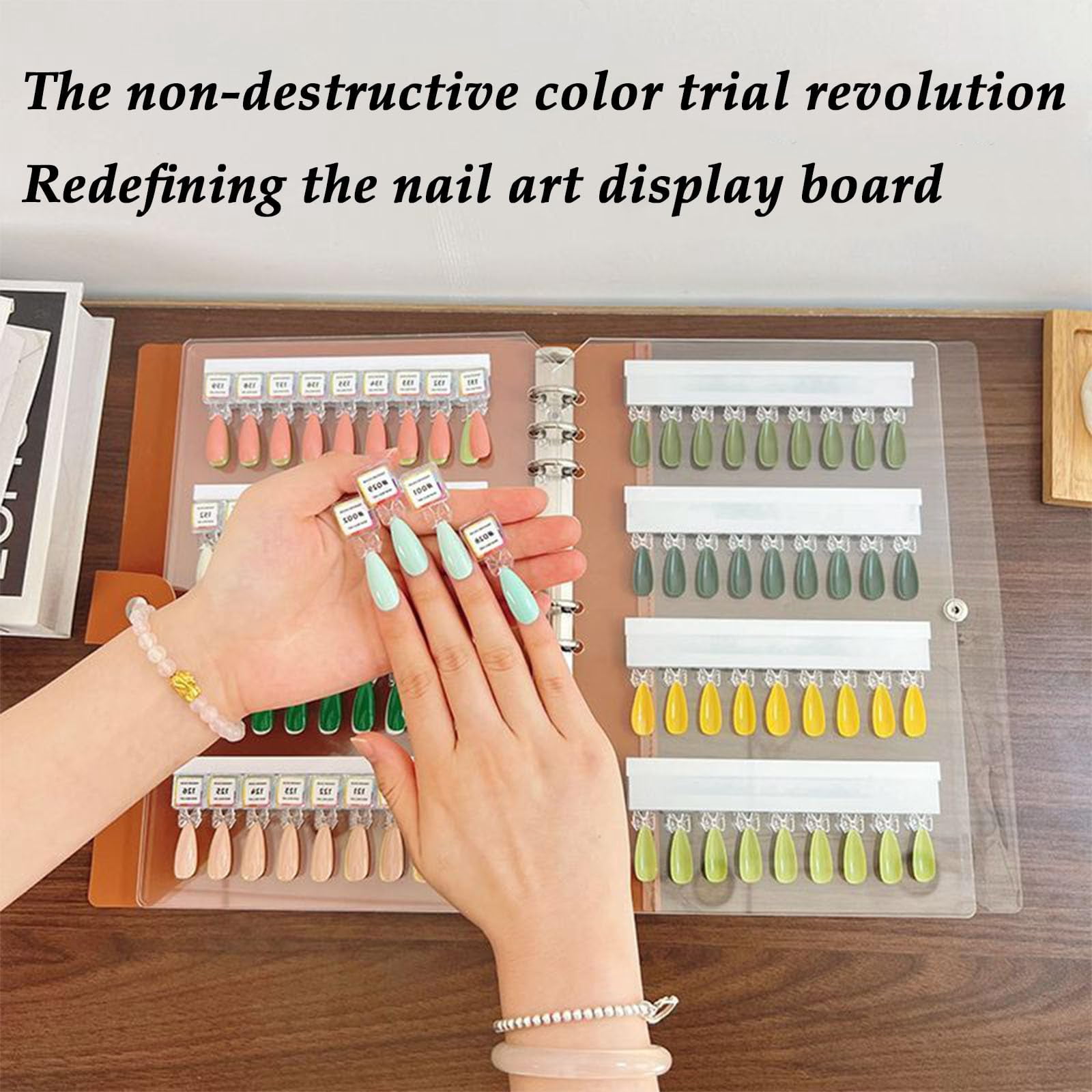 Magnetic Nail Swatches Book, 2025 New DIY Separable Magnetic Tips Nail Color Swatchs Easy Preview & Storage (Apricot, 180 colors)