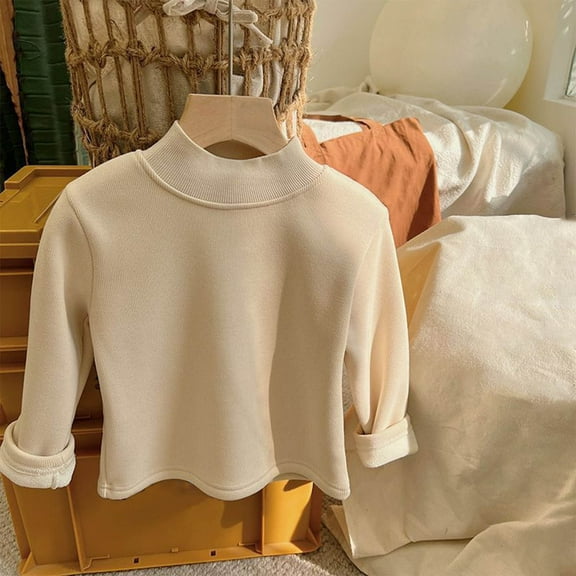Bnwani Long Sleeve Toddler Shirts Girls Winter Crew Neck Fleece Velvet Warm Solid Tops 7-8 Years
