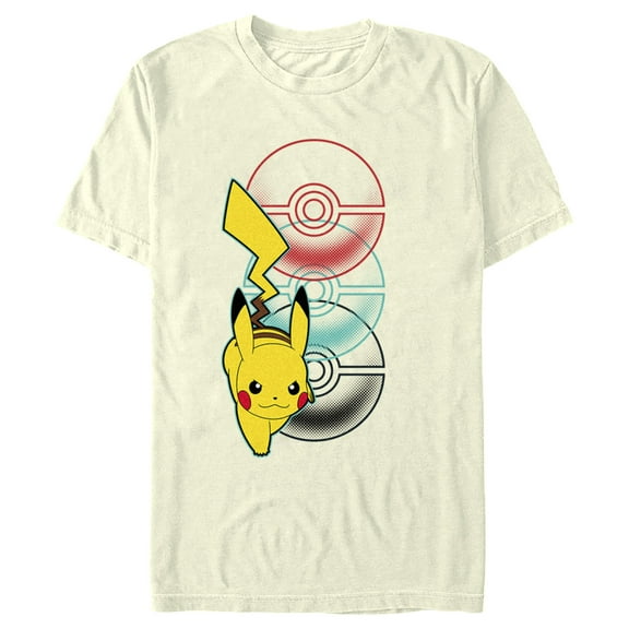 Men's Pokemon Pikachu Poke Balls Graphic Tee Beige 3X Large