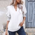 thumbnail image 2 of Camisa de gasa con cuello en V de color sólido informal de verano para mujer OAVQHLG3B Store lin121212, 2 of 5
