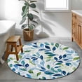 thumbnail image 4 of Navy Blue Leaves Round Area Rug 4 FT, Non Slip Indoor Outdoor Rug, Green Summer Botanical Washable Soft Circular Carpet Non-Shedding Floor Mat for Coffee Table Nursery Foyer Balcony, 4 of 8