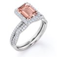 thumbnail image 4 of JeenMata 1.5 Carat Emerald Cut Pink Peach created morganite and Moissanite - 4 Prong Halo Set - Twisted Pave Wedding Ring Set - 18K White Gold Plating over Silver, 4 of 6